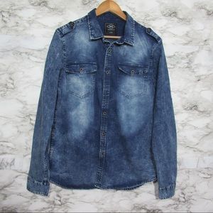 Denim Like Button Down Long Sleeve Shirt Size Large